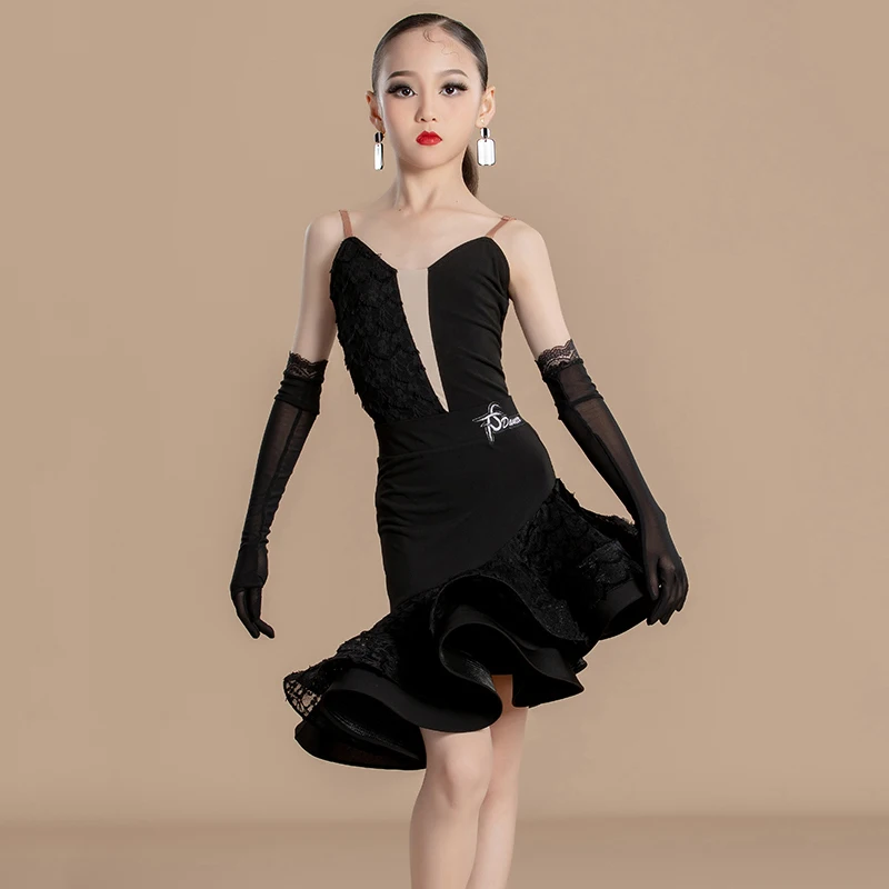 

2024 Children Clothing Sexy Backless Practice Clothes Chacha Rumba Tango Latin Dance Dress For Girls Performance Wear DN17899