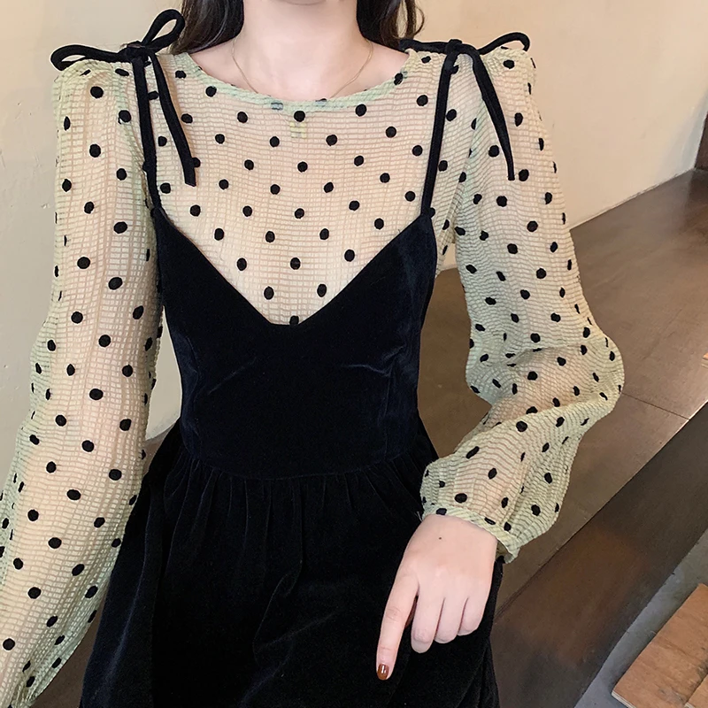 2022 فستان شيال بلوزه منقطه تصاميم كوريه جديد فساتين العيد لعام