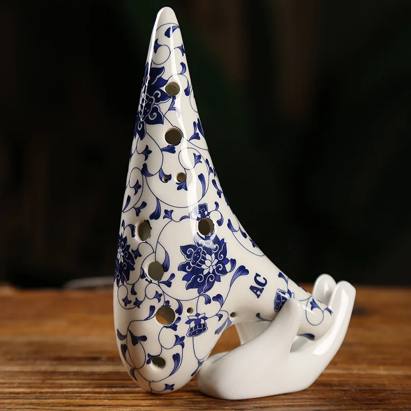 Keramik-Okarina, 12-Loch, klassisches Seladon-Blumenmuster, Alt-AC-Töne, chinesische Flöte, farbige Glasur, handgefertigtes Tao-Musikinstrument – Detail 4