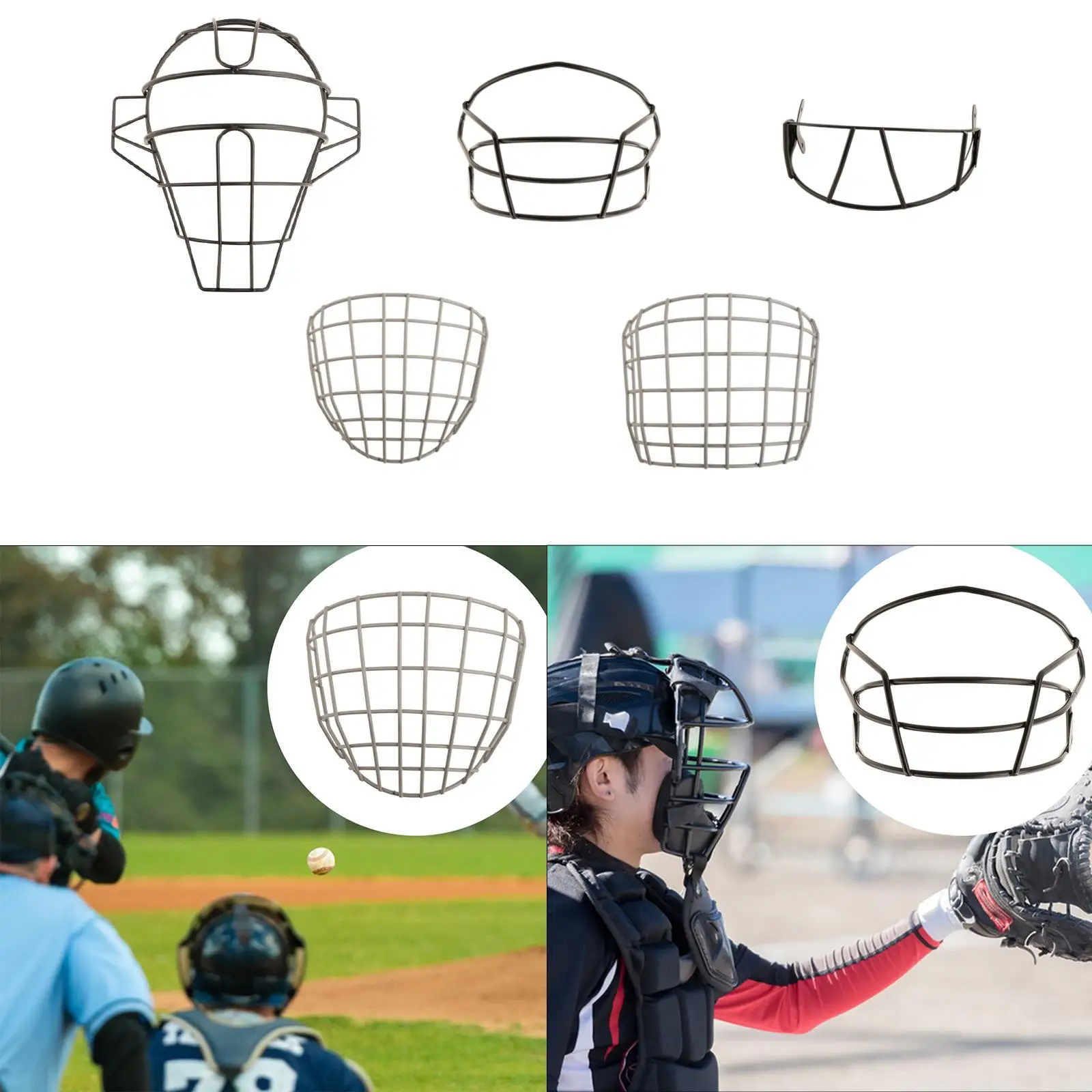 Baseball Face Guard Lightweight Batting Helmet Face Cover for Sport Softball 18x17.5cm for Kids Black
