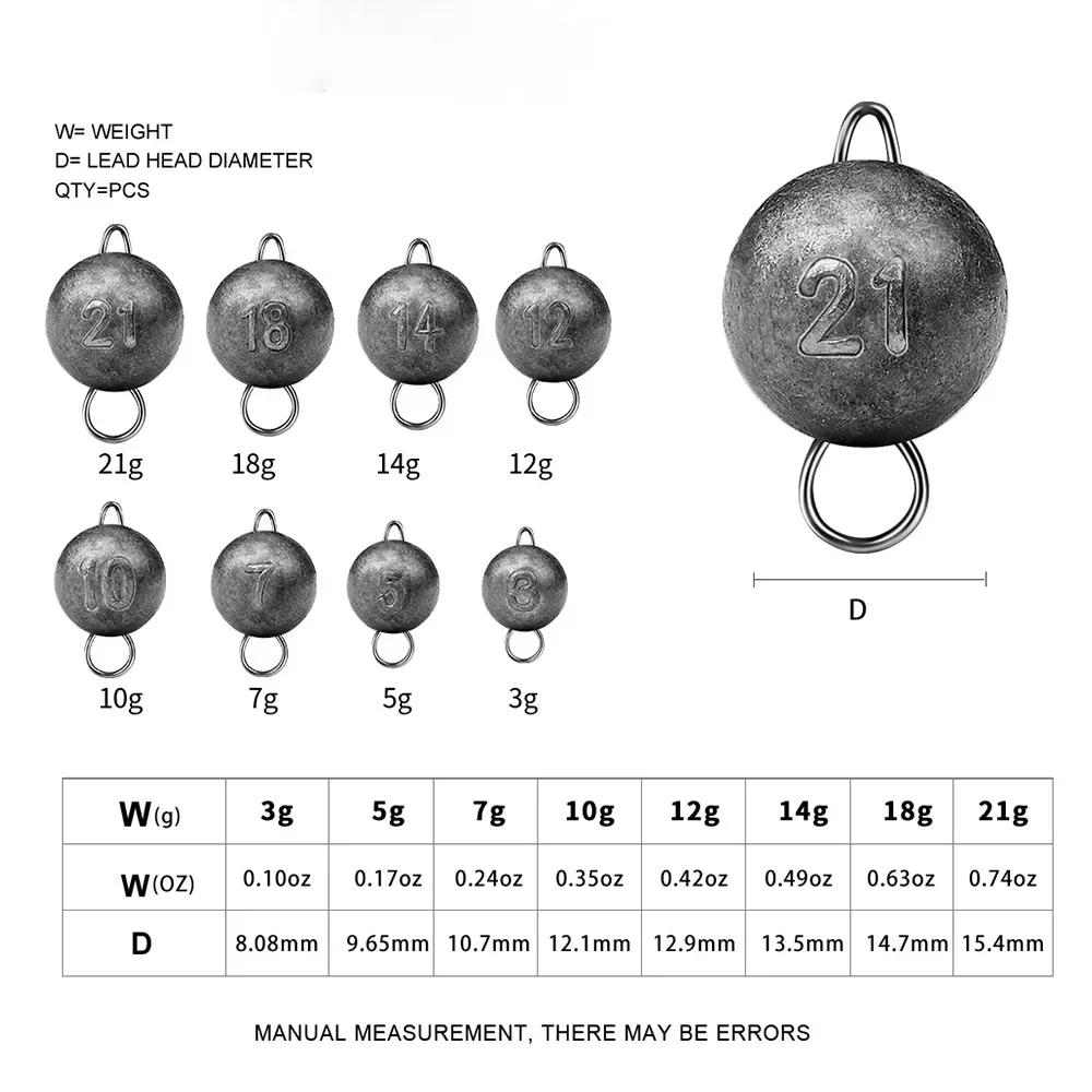 Premium Leaded Jig Head Fishing Weights - Round Sinkers