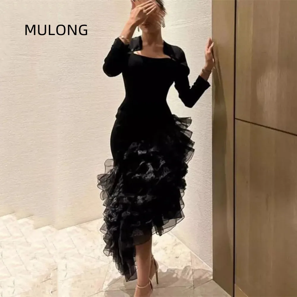

MULONG Women Tiers Cascading Ruffles Prom Dress Temperament New Hight Neck Long Sleeve slim fits Spring party dresses 2023