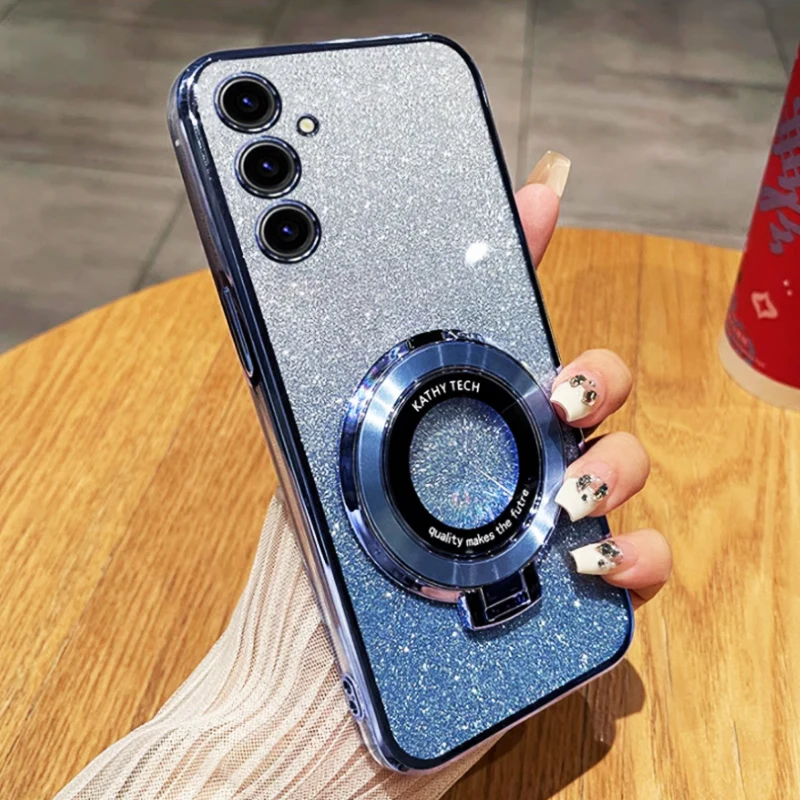 Luxury Glitter Plating Magnetic Holder Phone Case with Bracket Cover