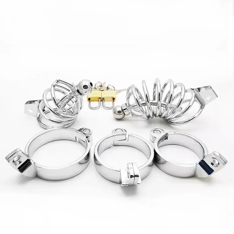 Metal Chastity Cage Sissy 304 Stainless Steel Penis Lock Cock Ring Wiht Urethral Catheter Bondage Chastity Belt Sex Toy for Men