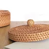 Handwoven Rattan Storage Box with Lid Wicker Tea Food Container Picnic Bread Fruit Cake Basket Kitchen Organizer B 4
