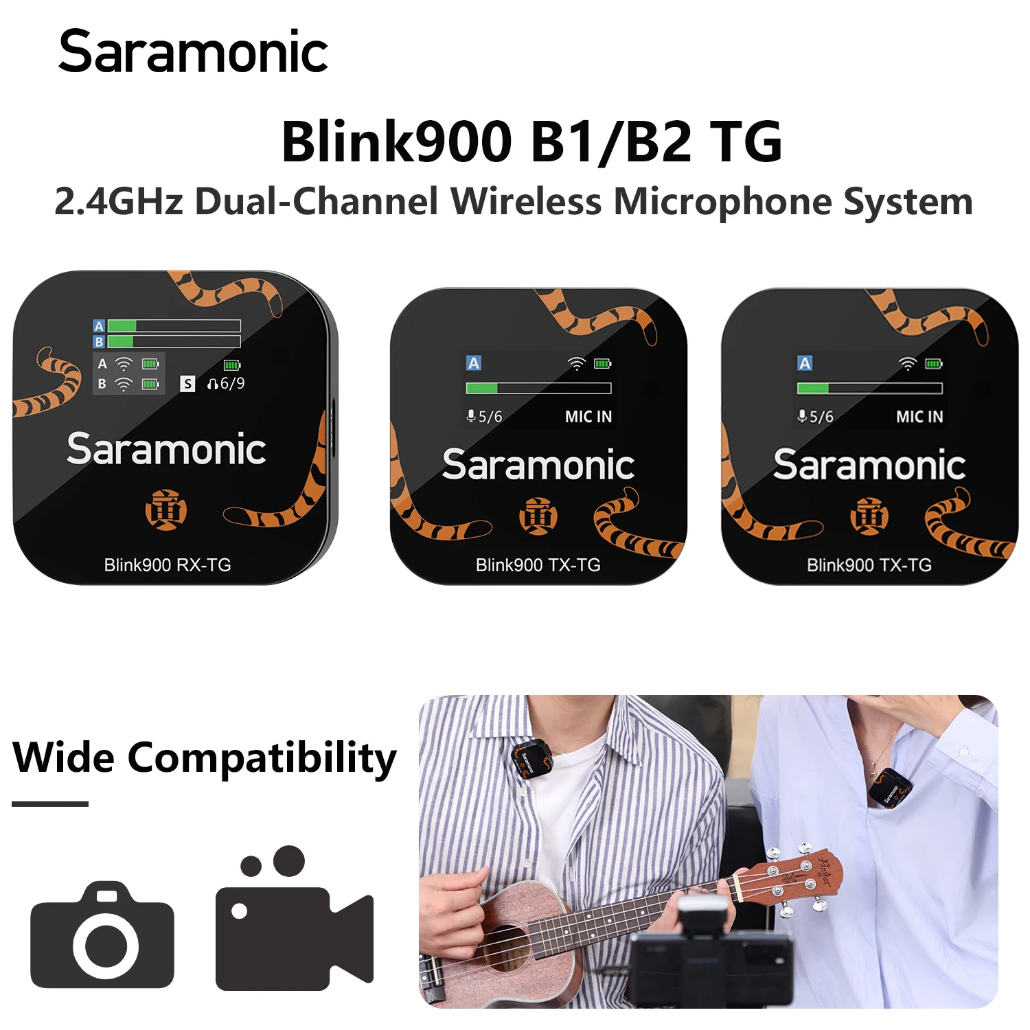 

Saramonic Blink900 B1/B2TG Dual-Channel 2.4GHz Condenser Wireless Lavalier Lapel Microphone for DSLRs Cameras Streaming Youtube