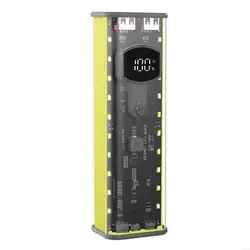 Compact Transparent Battery Holder with USB - C Input/Output (Yellow)