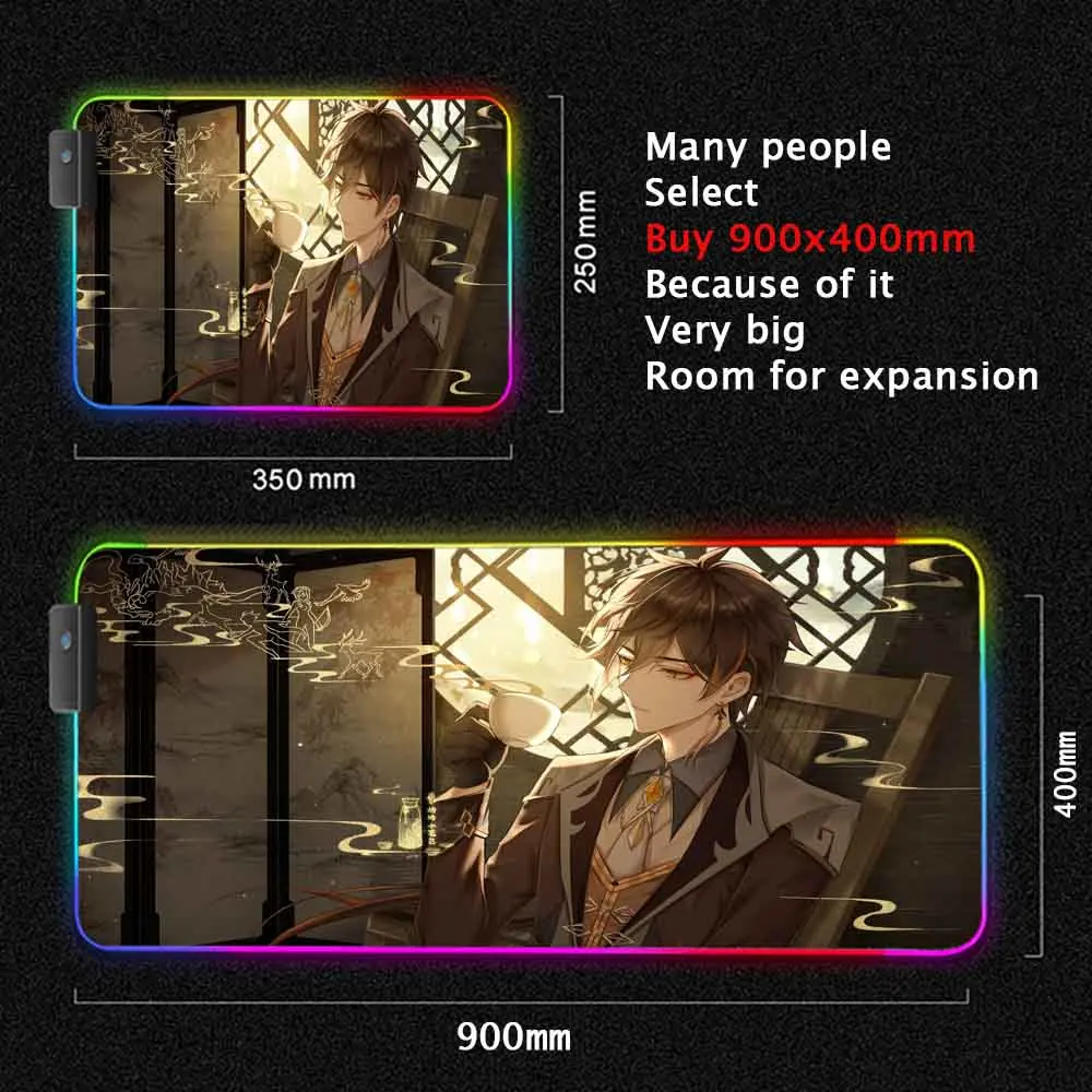 

RGB Mouse Pad Anime PC Gamer Completo Computer Laptop Carpet Gaming Accessories Table Genshin Impact Keyboard Mousepad Zhongli