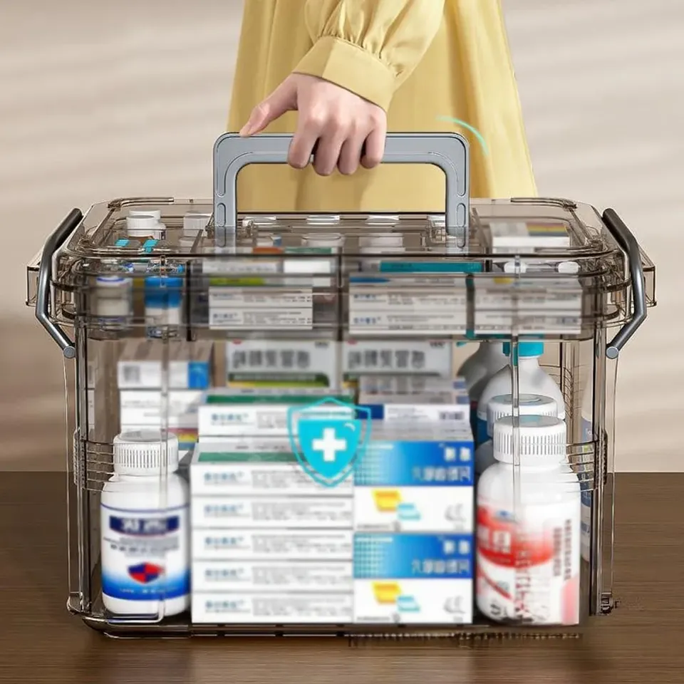 Large Capacity Clear Family Medicine Organizer Storage Box Portable First Aid Kit Medicine Container Emergency Pharmacy Box