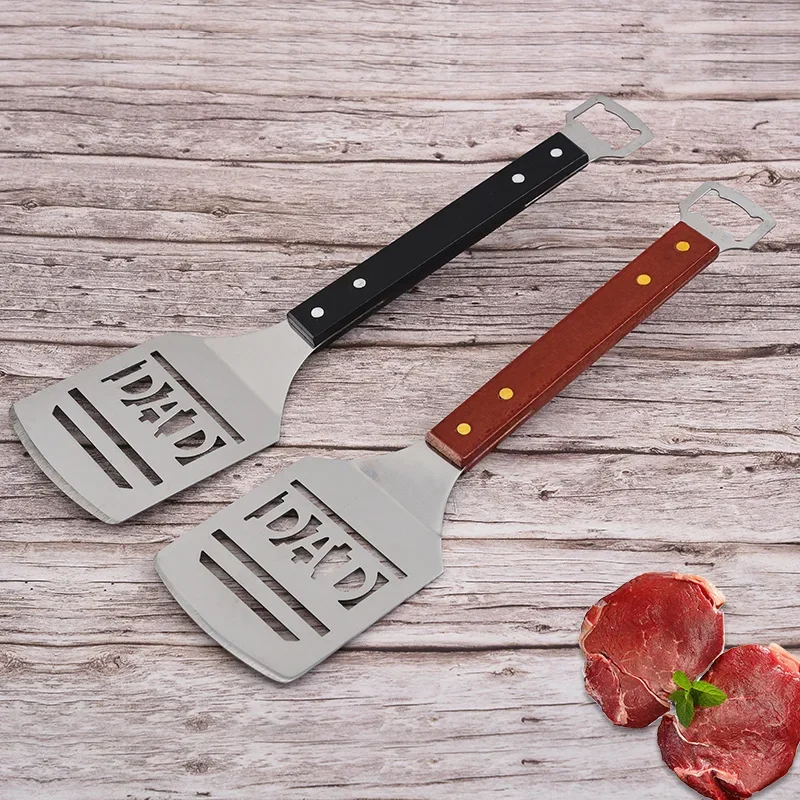 Stainless Steel Barbecue Shovel Outdoor Barbecue Letter Shovel Tool Creative Hollow Frying
