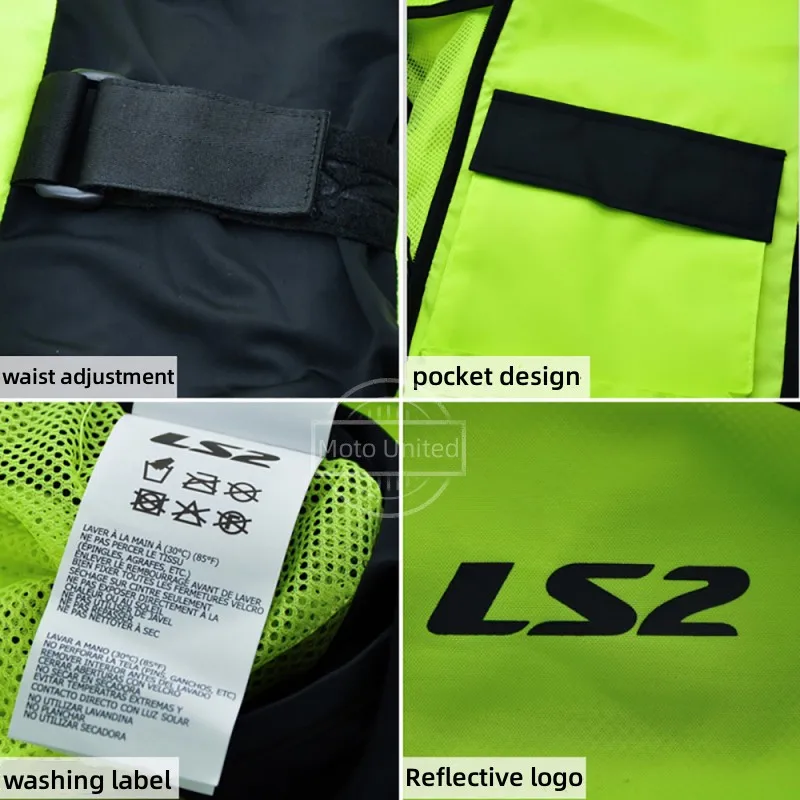LS2 Breathable Motorcycle Reflective Safety Vest Fluorescent Work Wear High Visibility Motorcyclist Vest Security Clothing