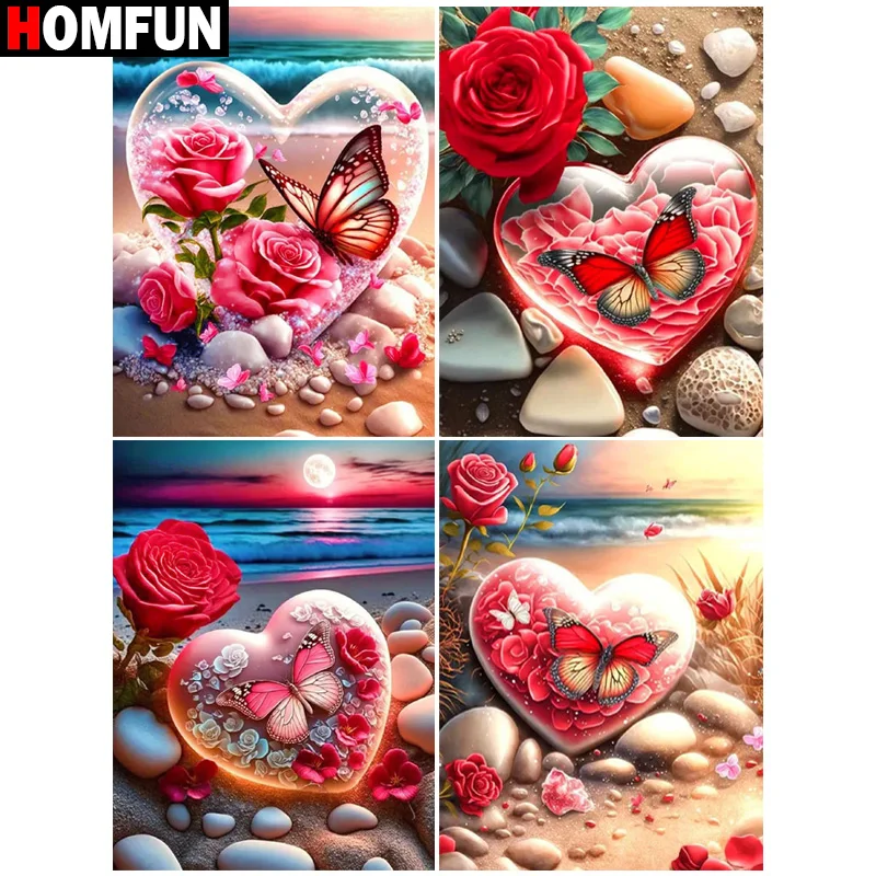 HOMFUN Diamond Painting Flower Butterfly Heart Cross Stitch Custom Photo  Diamond Embroidery Square Round Drill Home Decor