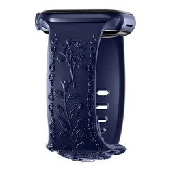 Floral Engraved Bracelet Strap - 44 45 46 49 mm (Navy blue)