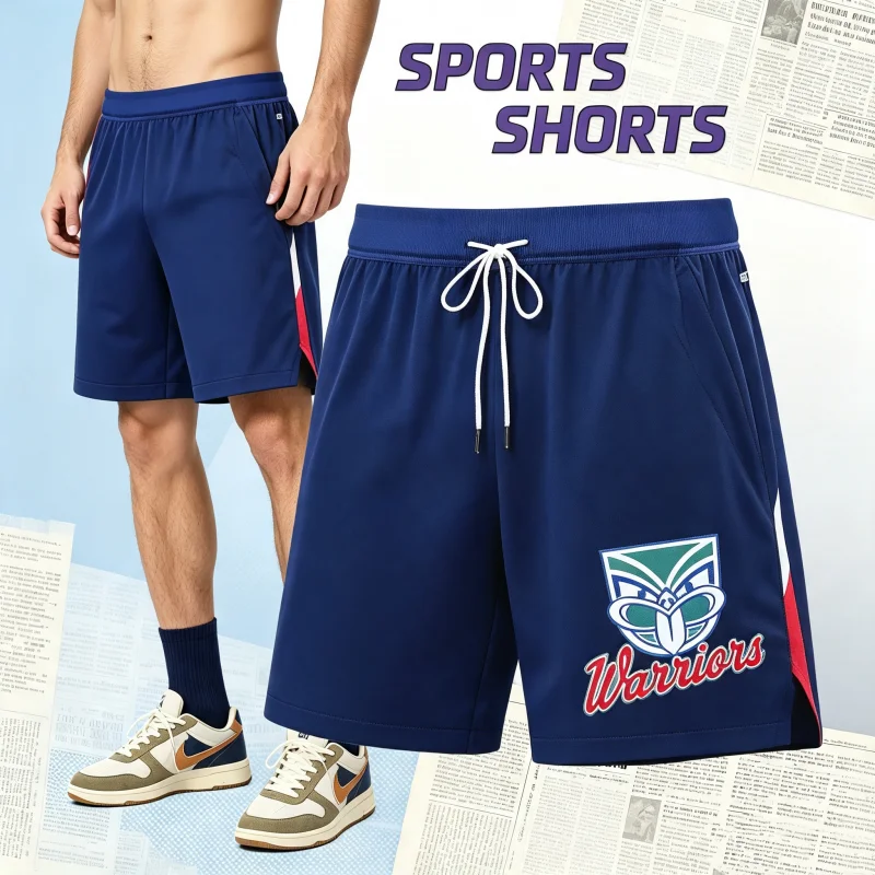 New Zealand Warriors NRL Rugby Shorts, schnelltrocknend, elastischer Bund, Trainingshose, Warriors-Logo-Druck, atmungsaktiv, Sport-Fan-Bekleidung