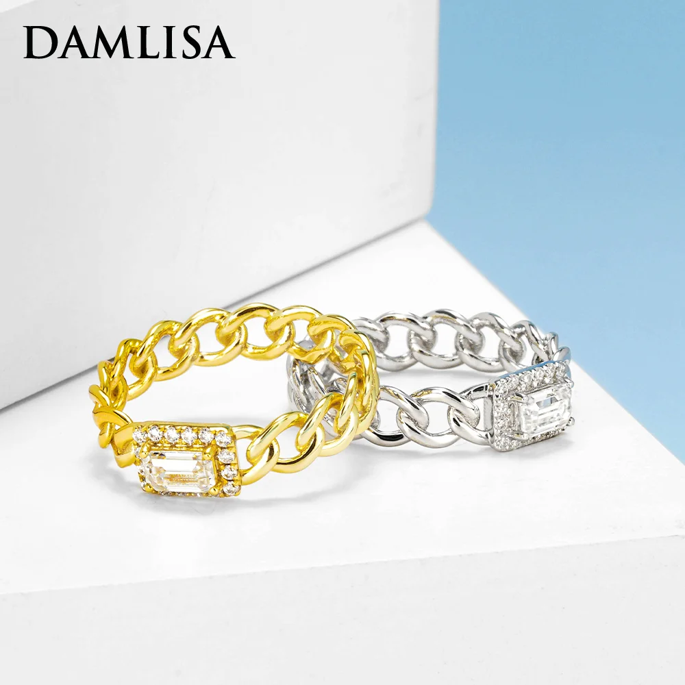 Damlisa 3X5Mm 0.5Ct D Colore Taglio Smeraldo Anelli Vintage Per Donna Uomo Anello Di Fidanzamento In Argento Sterling 925 All'Ingrosso