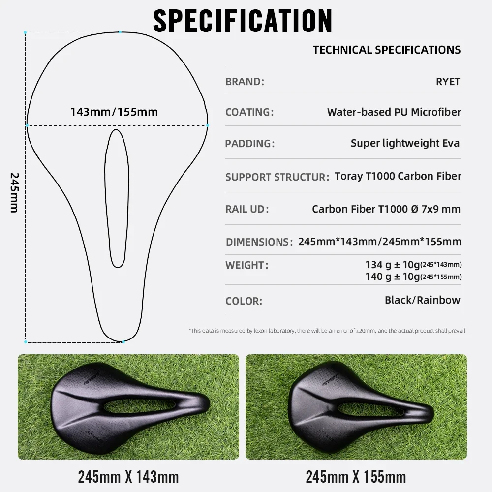 RYET Full Carbon Bike Saddle 143/155MM Super Light 125g Road MTB Racing PU Soft Seat Cushion Bicycle Cycling Parts Bicycle Saddle Bicycle Seat Cushion