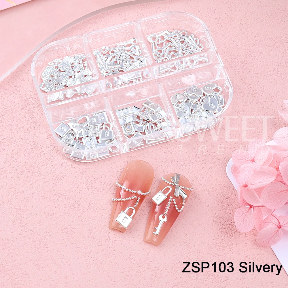 SWEET TREND-1/3Boxes Mixed Lock Key Nail Charms Perlen Stahlkugel Nail Art Dekoration Teile Valentinstag Maniküre Zubehör – Detail 4