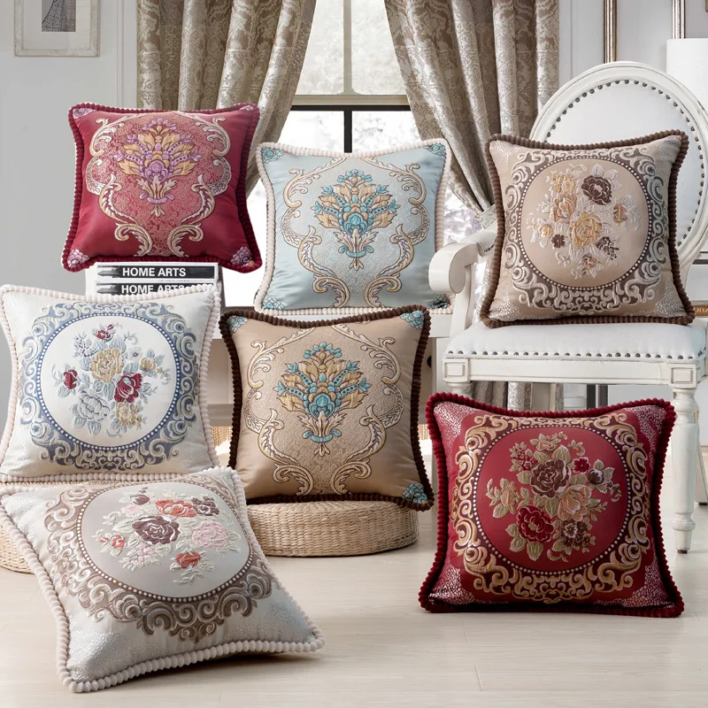 

Folk-Custom Flowers Cushion Cover 45x45cm Embroidery Jacquard Decorations for Home Edging Pillow Cases Decora Cushions for Bed