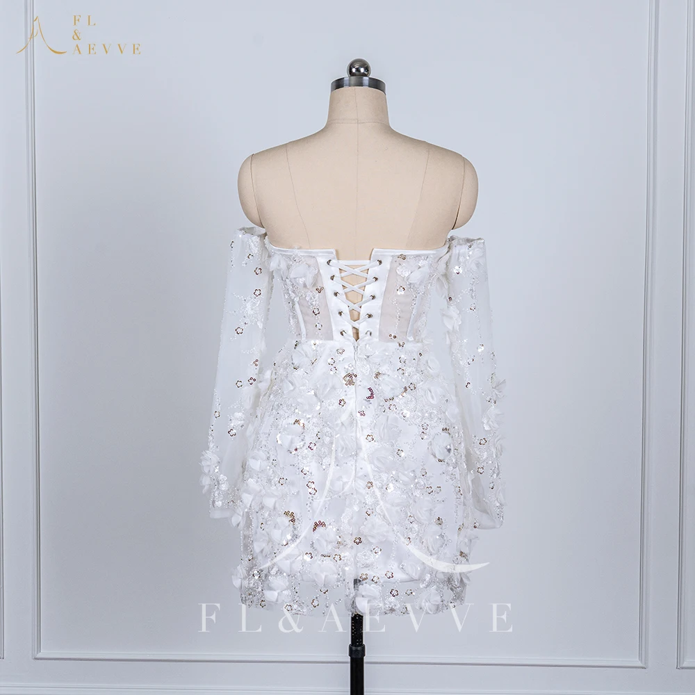 Luxury Beaded Short Wedding Dresses Saudi Arabia Lace Floral Appliques Long Sleeves Bridal Gown Mini Prom Party Dress Customized 6