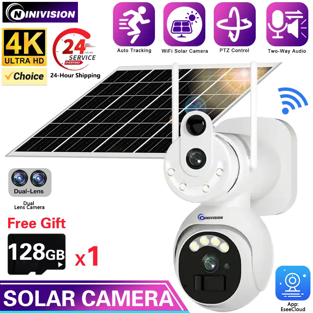 

Dual Lens Solar Camera 4K 8MP Wifi Surveillance Camera Video Security Protection Smart Home Wi-fi IP Outdoor CCTV IP Cam