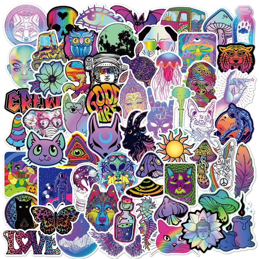 10/30/60PCS Cartoon Psychedelic Stickers for Laptop Skateboard Car