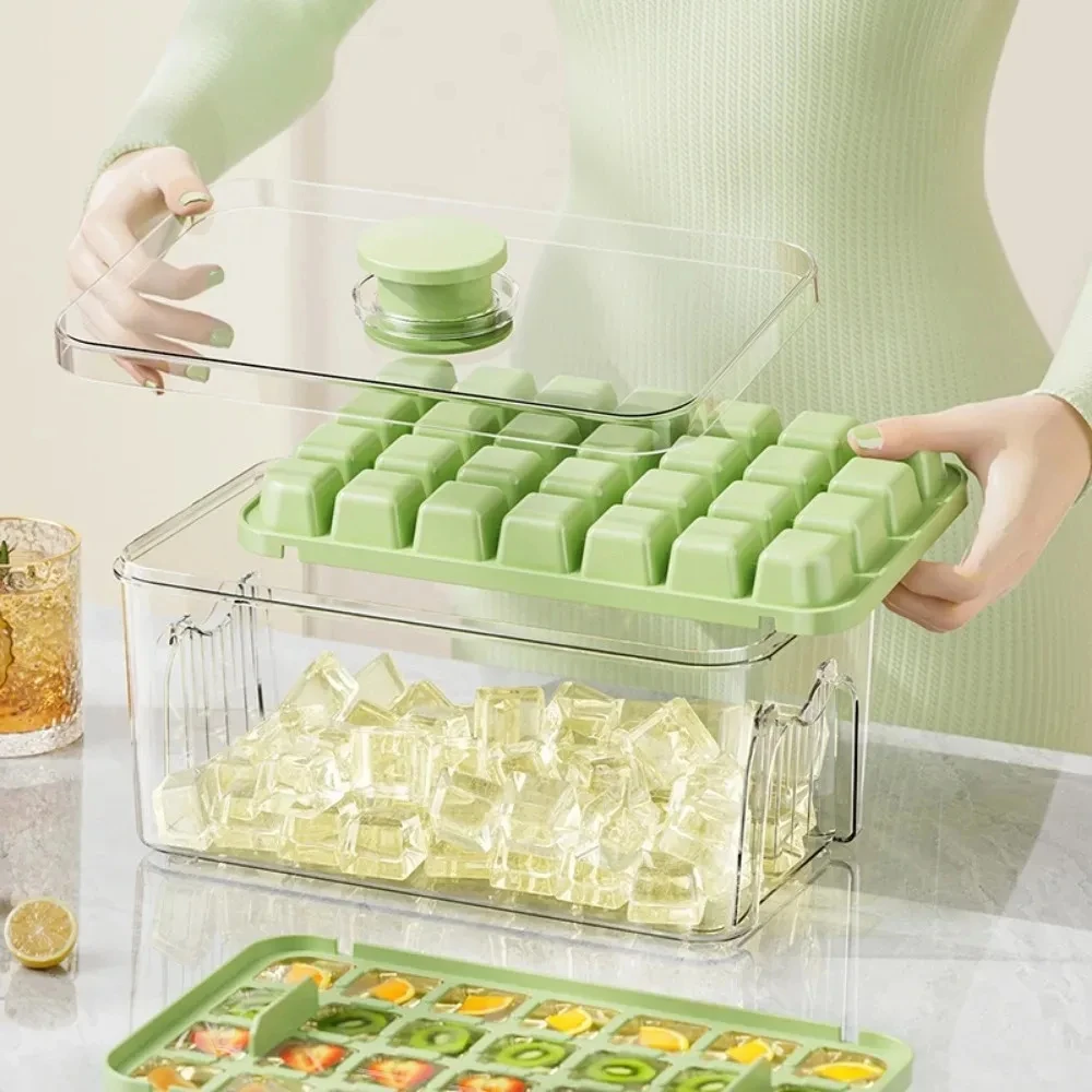 28/56 Grids Food Grade One Touch Ice Cube Maker with Lid Home Use Ice Tray Model Self Making Ice Block Tool Kitchen Essential