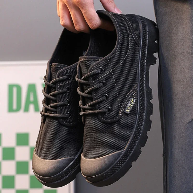 Canvas Sneakers Men Breathable Sport Shoes Outdoor Wear-resistant Men's Hiking Shoes Fashion Lace-Up Training Working Shoes Male 4