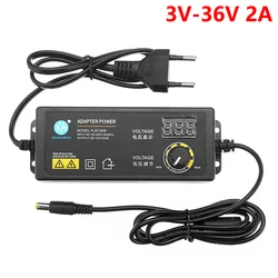 Universal Adjustable Power Supply Adapter with Display, 60W 3V - 36V 2A Charger - EU Plug (60W 3V - 36V 2A)