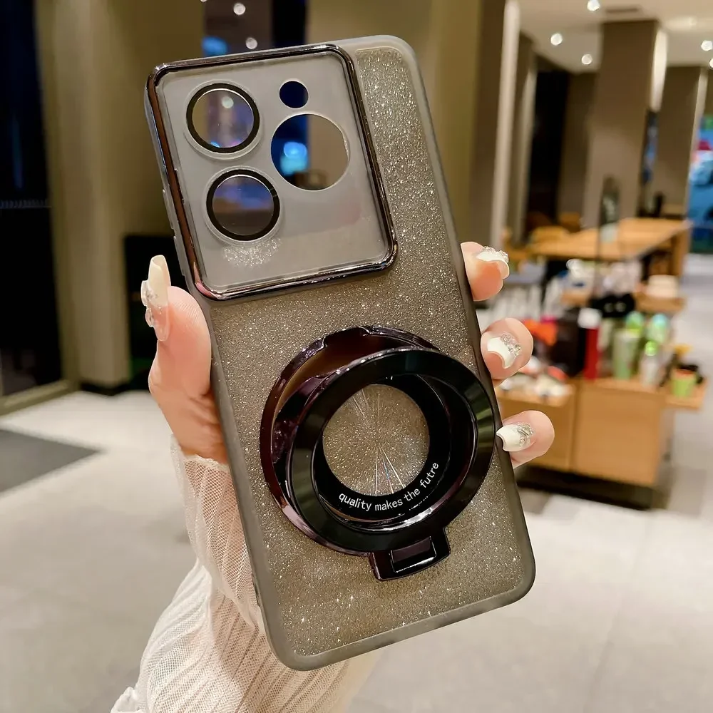 Glitter Silicone Soft Case with Magnetic Holder and Armor TPU Bumper