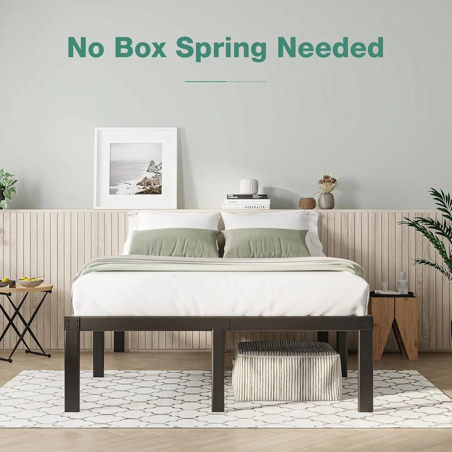 Queen Bed Frame 14 Inch Metal Platform Bed Frame Queen Size With Storage Space Under Bed Heavy Duty Steel Slat Support
