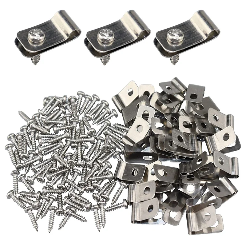 

100Set 304 Stainless Steel Fence Wire Clamps & Screws Agricultural Fencing Mounting Clips Clamp Fence Clip Iron Wire Fence Clips