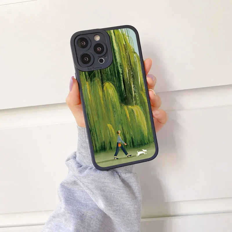 Charming Cartoon Green Lawn Soft Phone Case – Vintage Cute Suburban Relaxation Design