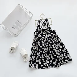 Girls Sleeveless Daisy Print Dress - Casual Flower Girl Attire - 120  5T (F15822)