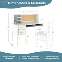 Kids Wooden Desk & Chair Set with Hutch Storage Shelves Drawers Corkboard Study Workstation for Bedroom, Customized 2