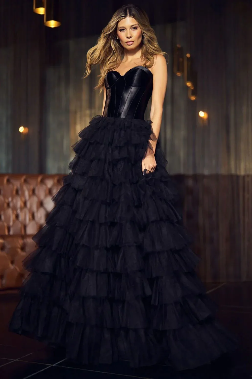 Black Layered Tulle Maxi Skirt Women Elastic Waist Tiered Multi Layers Long Prom Party Skirt High Split Tutu Wedding Skirt 2
