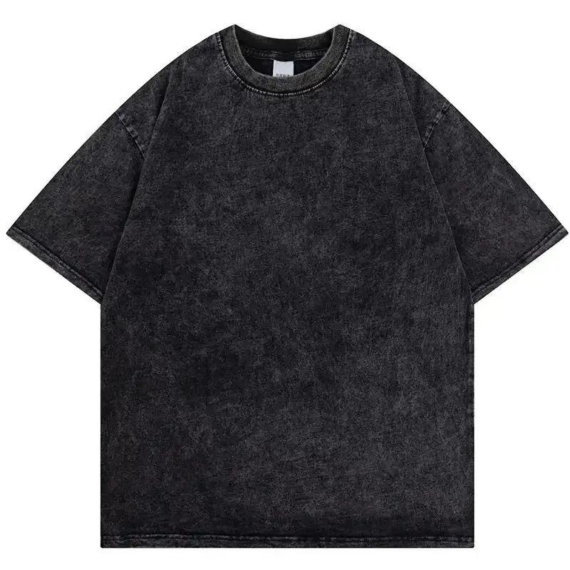 

Men's summer retro washed T-shirt cotton T-shirt hip-hop street loose short-sleeved retro solid color casual T-shirt