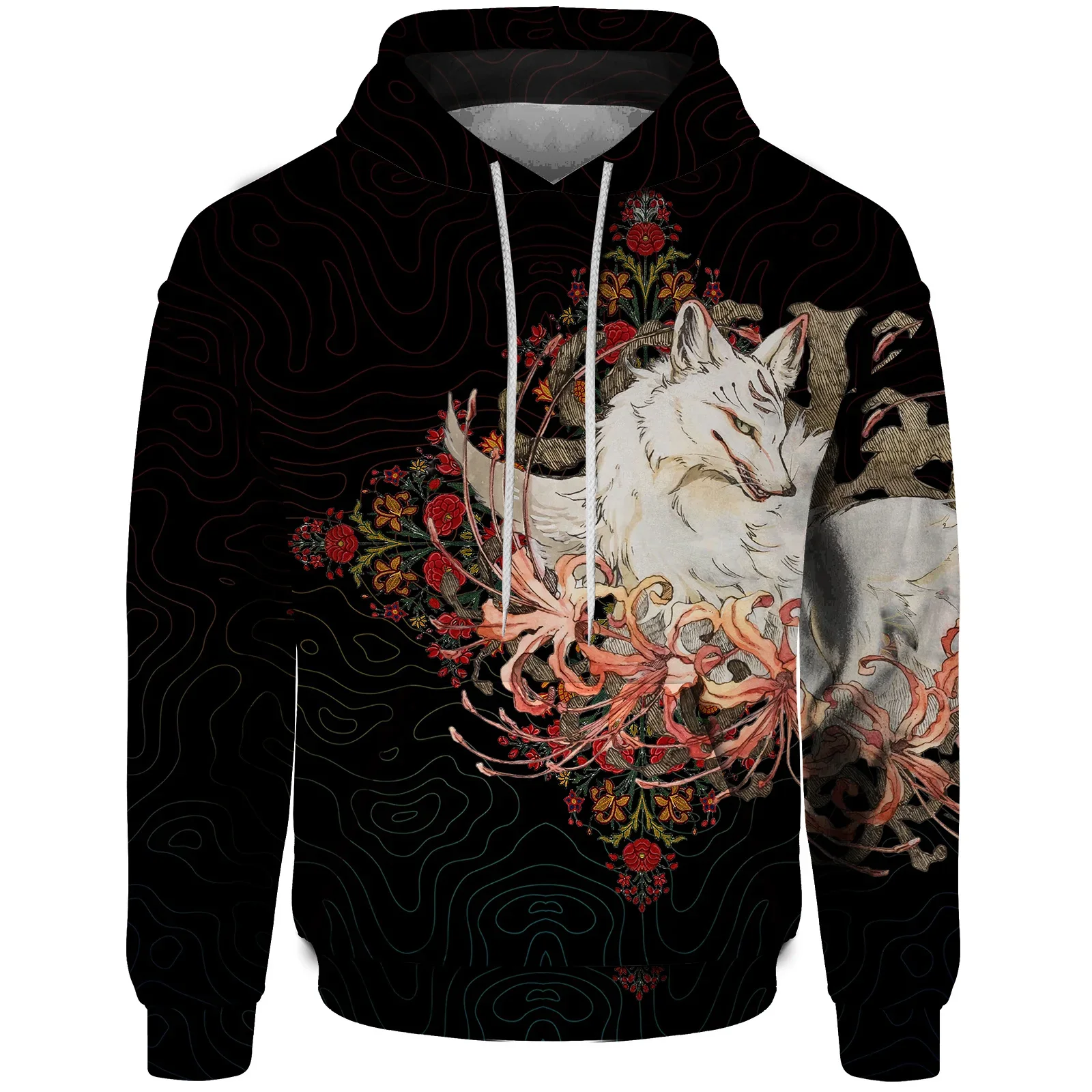 thumbnail image 1 of Sudadera con capucha de otoño para hombre, sudadera con estampado de zorro y lobo, sudadera con capucha para hombre, sudaderas para hombre, ropa Y2k, ropa urbana Harajuku, 1 of 4