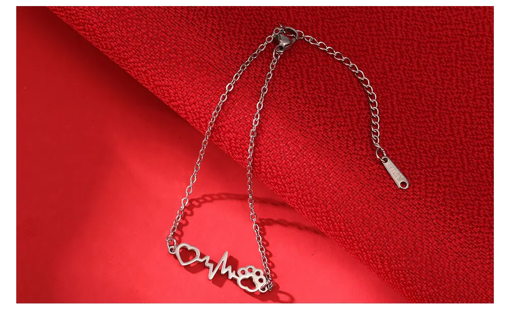 Cazador Herzschlag Katze Hund Pfote Fußabdruck Herz Charm Armband für Frauen Edelstahl Wachs Seil Armband Geschenke Schmuck Neu 2026 – Detail 8