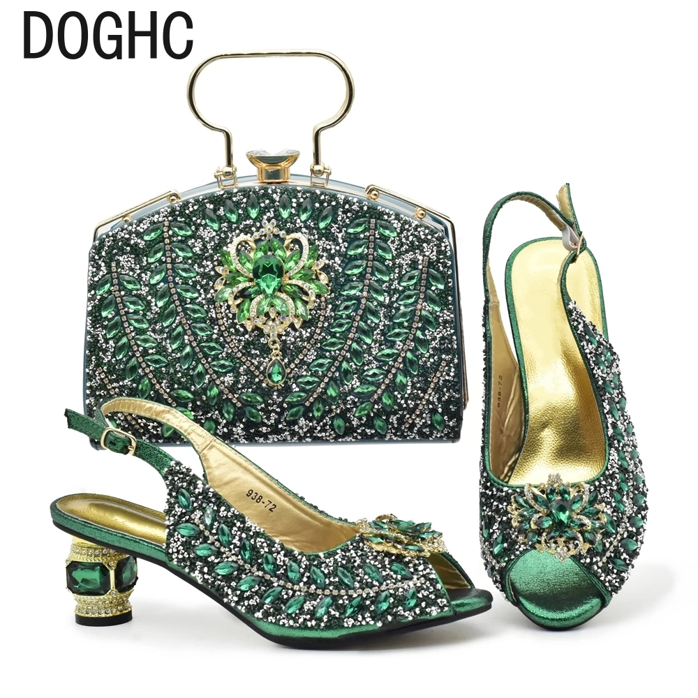 

New Fashion Italian Shoe and Bag Set 2024 Wedding Shoes Bride Shoes with Bag Set Woman Designer Shoes Decorated with Rhinestone