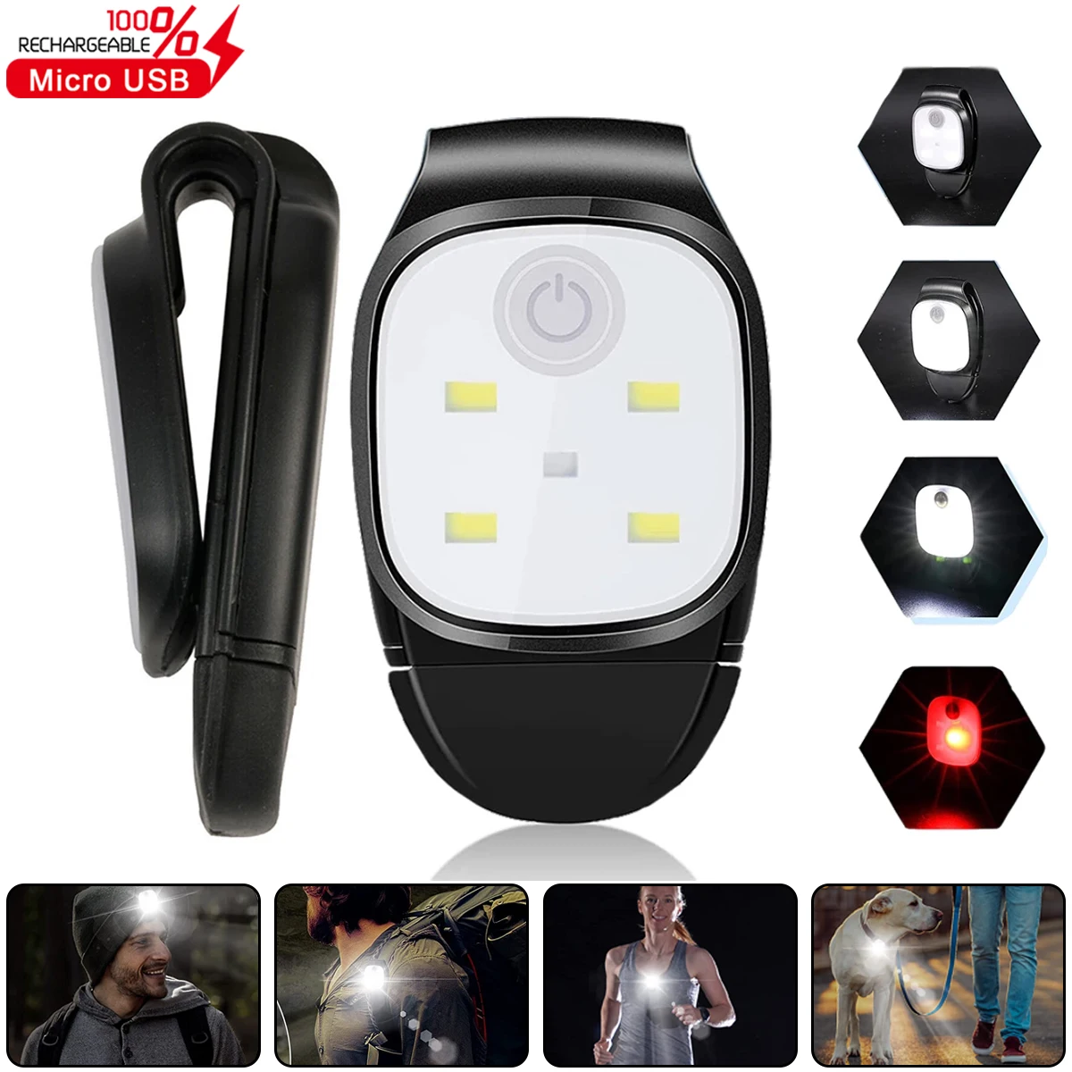 

2PC Outdoor Clip Night Running Light USB Rechargeable LED Hat Clip Light Ultralight Safety Torch Jogging Hiking Camping Dog Walk