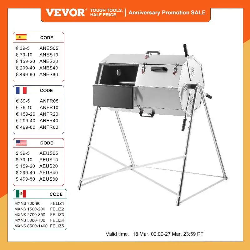Vevor 33/71/106 Gallons Capacity Compost Bin Stainless Steel Dual-Chamber Garden Composter Composting Trash Can For Kitchen Yard