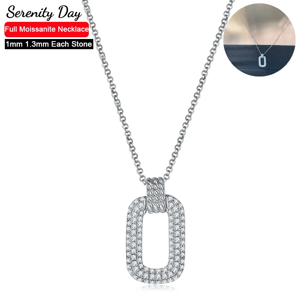 

Serenity Day Real D Color 1mm 1.3mm Full Moissanite Pendant Necklace For Women Man S925 Silver Plate 18K White Gold Fine Jewelry