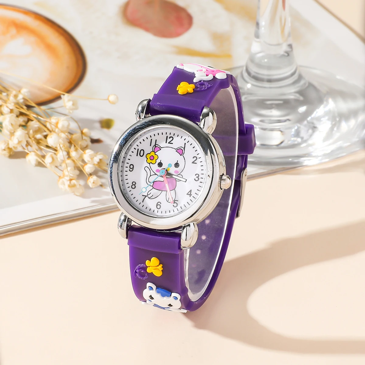 1/2/4pcs-Cute cartoon silicone cat pattern watch decoration holiday gift