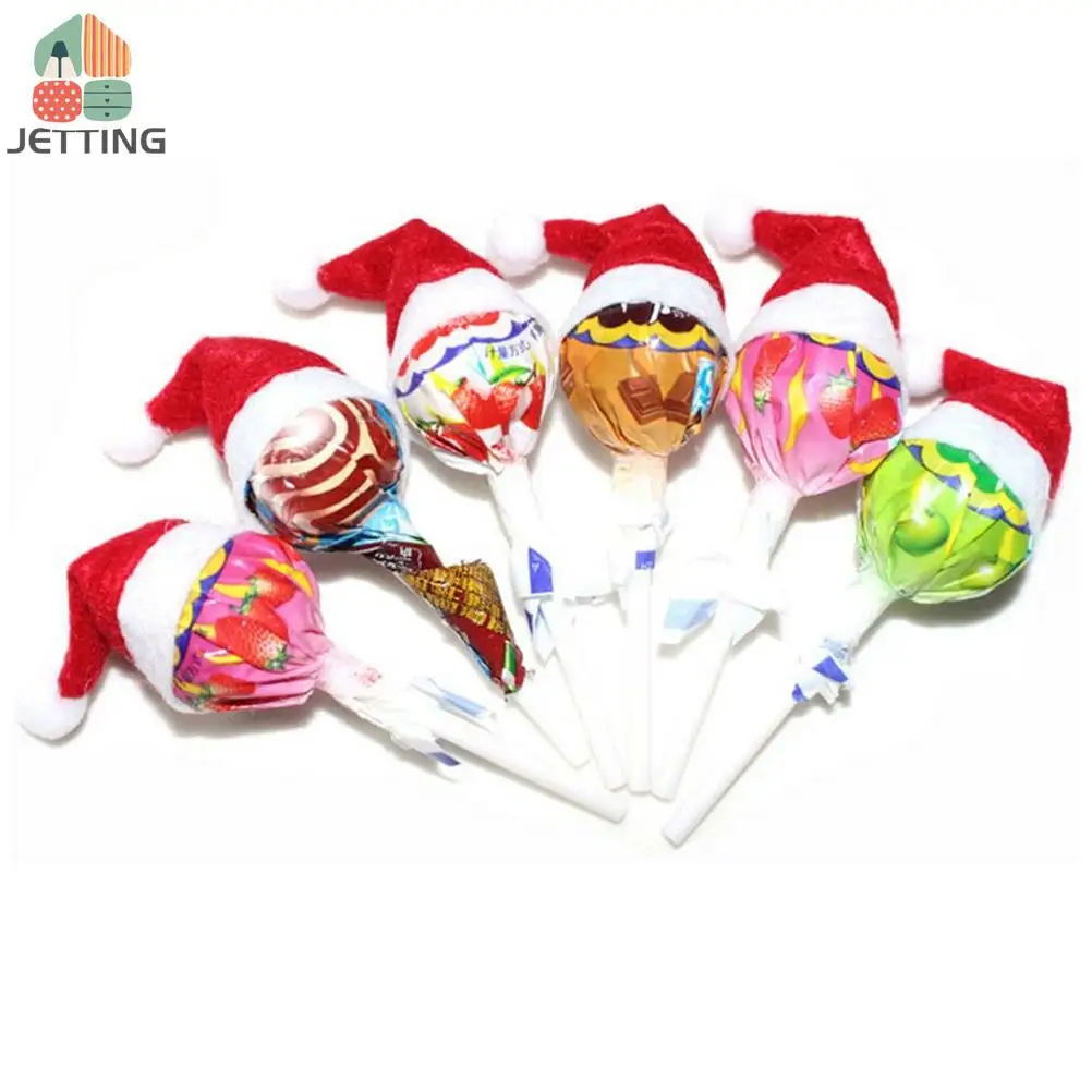 30pcs Mini Christmas Hat Santa Claus Hat Xmas Lollipop Mini Wedding Gift Creative Caps Christmas Tree Ornament Decor
