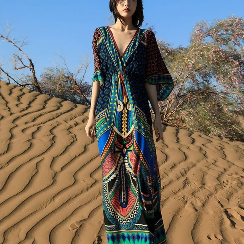 

Bohemian Dress for Vacation in Xishuangbanna Lijiang Yunnan National Style Sanya Xinjiang Travel Wear Women's Clothing