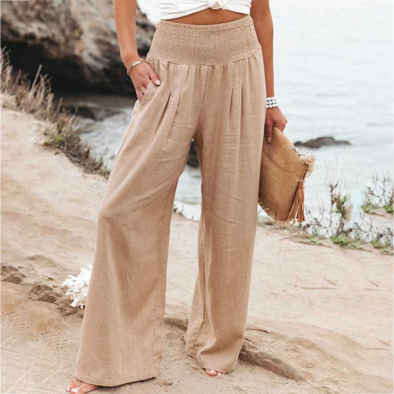 2024 Elastic Breathable Trousers Loose Cotton And Linen Pant Womens Casual  Office Dress Pants For Women Business - AliExpress