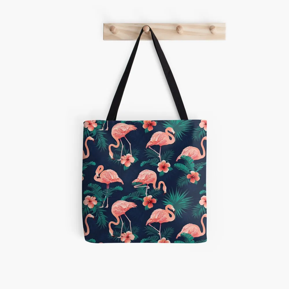 Women Shopper bag Flamingo Vintage Mandala Black Bag Harajuku Shopping Canvas Shopper Bag girl handbag Shoulder Lady Bag