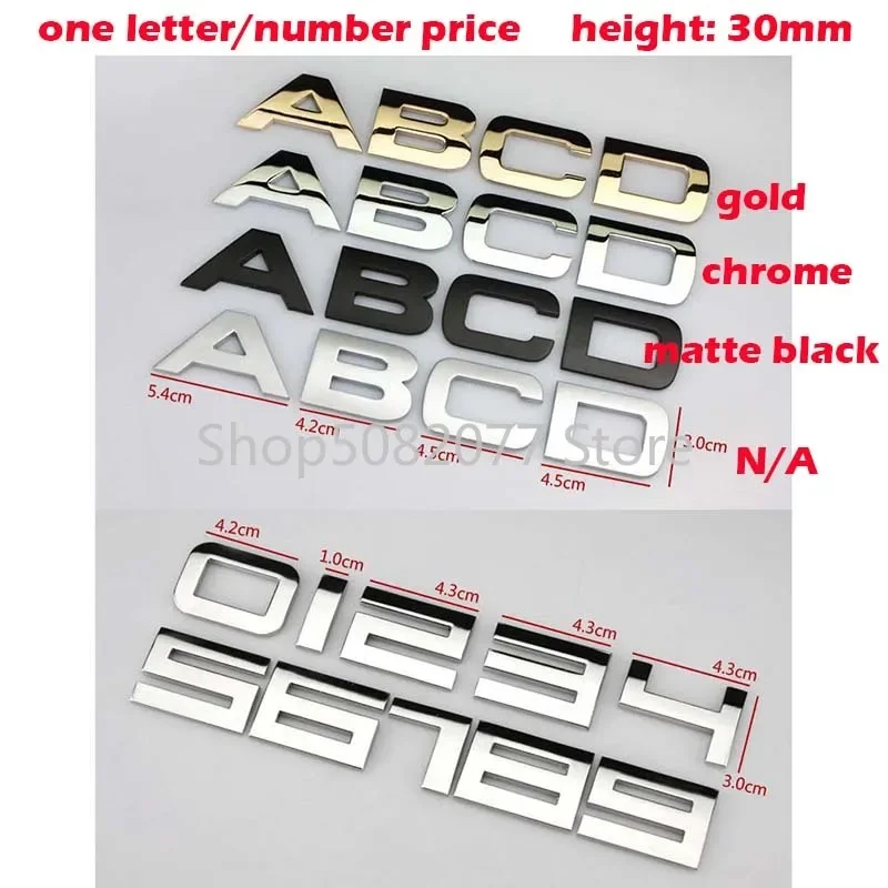 thumbnail image 1 of Emblema de metal para el maletero, guardabarros, placa de identificación, logotipo, bricolaje, 26 letras y 10 números, 25 mm y 30 mm, para todos los coches, 1 of 5