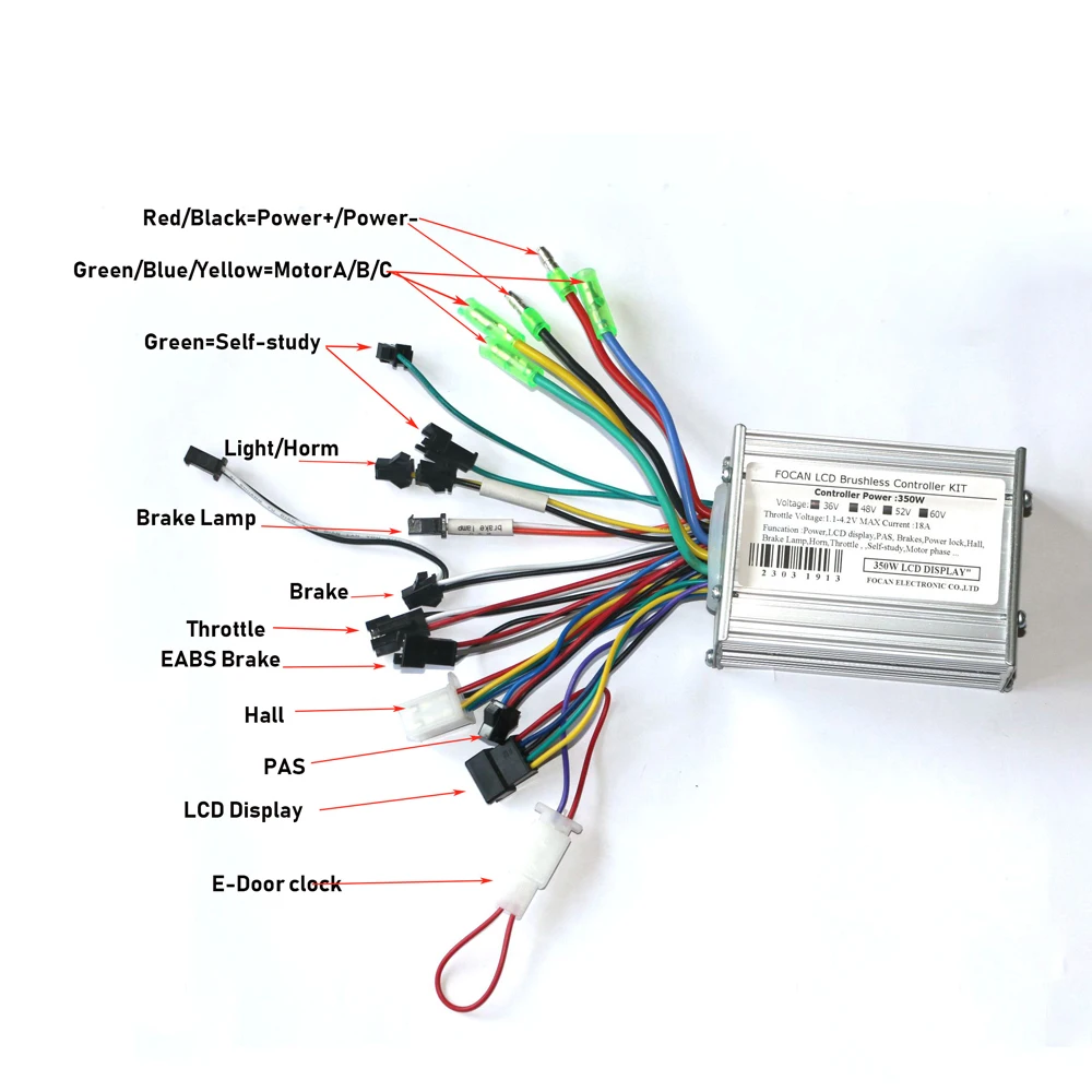 24V/36V/48V/52V/60V 350W 18A BLDC motorový elektrický koloběžka elektro kola bezuhlíkový regulátor pro ebike LCD displej