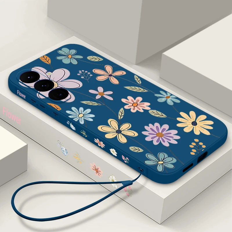 Cartoon Daisies Floral Lanyard Phone Case
